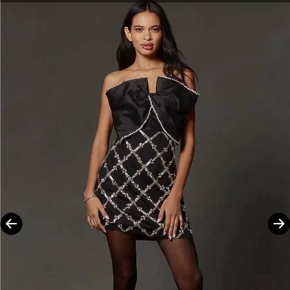 Anthropology Maeve Strapless Bow Sequin Mini Dress 4 NWT